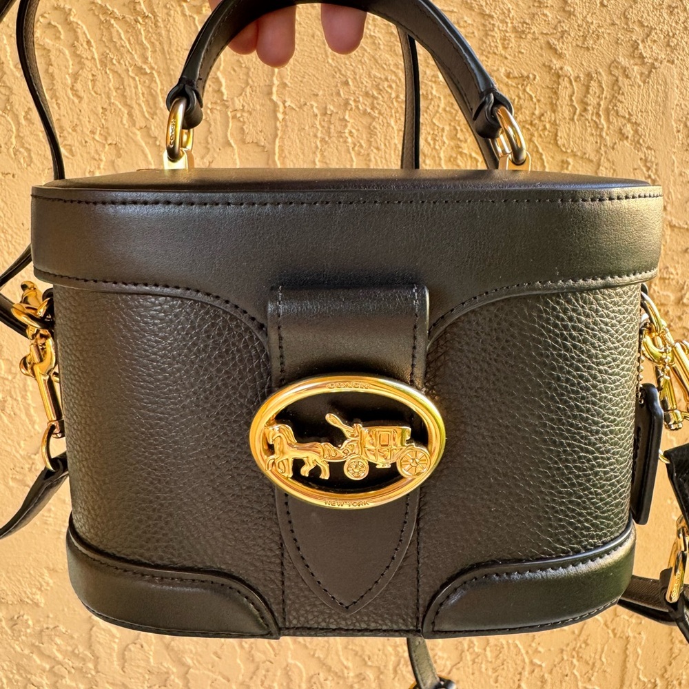 Coach Georgie Gem Crossbody Vanity Black Mini Bag with Gold Horse/CarriageAccent